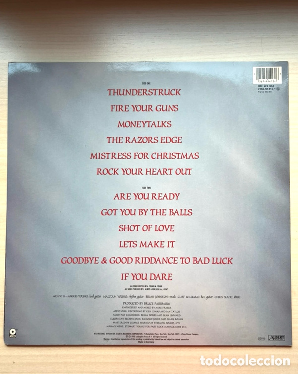 Discos de vinilo: Vinilo ACDC: The razors edge 1990 - Foto 3