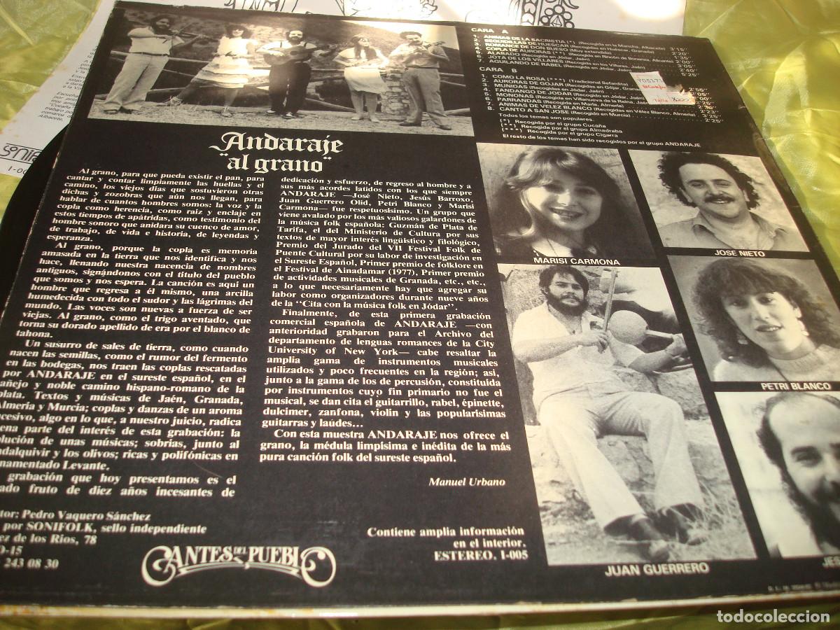 Discos de vinilo: ANDARAJE. AL GRANO. CANTES DEL PUEBLO, 1982. CON INSERT. IMPECABLE(#) - Foto 2