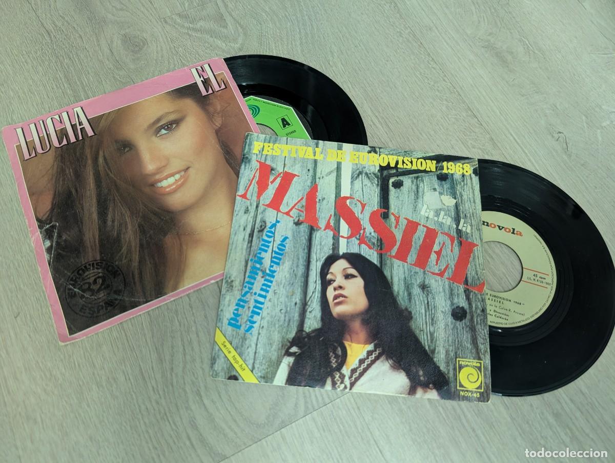 Discos de vinilo: LOTE DE 2 SINGLES MUY EUROVISIVOS - MASSIEL ..LA,LA,LA .. 1968 + LUCIA EL ..1982 -