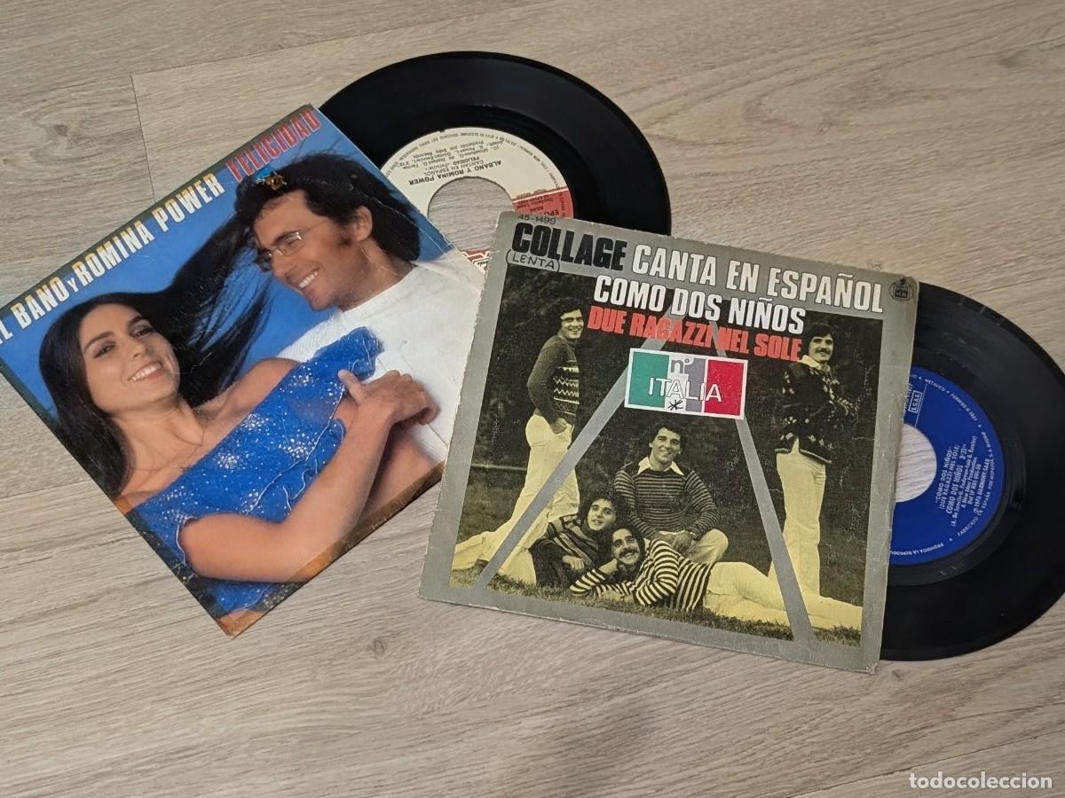 Discos de vinilo: LOTE DE 2 SINGLES MUSICA ITALIANA ..AL BANO Y ROMINA POWER . FELICIDAD + COLLAGE COMO DOS NI&Ntilde;OS