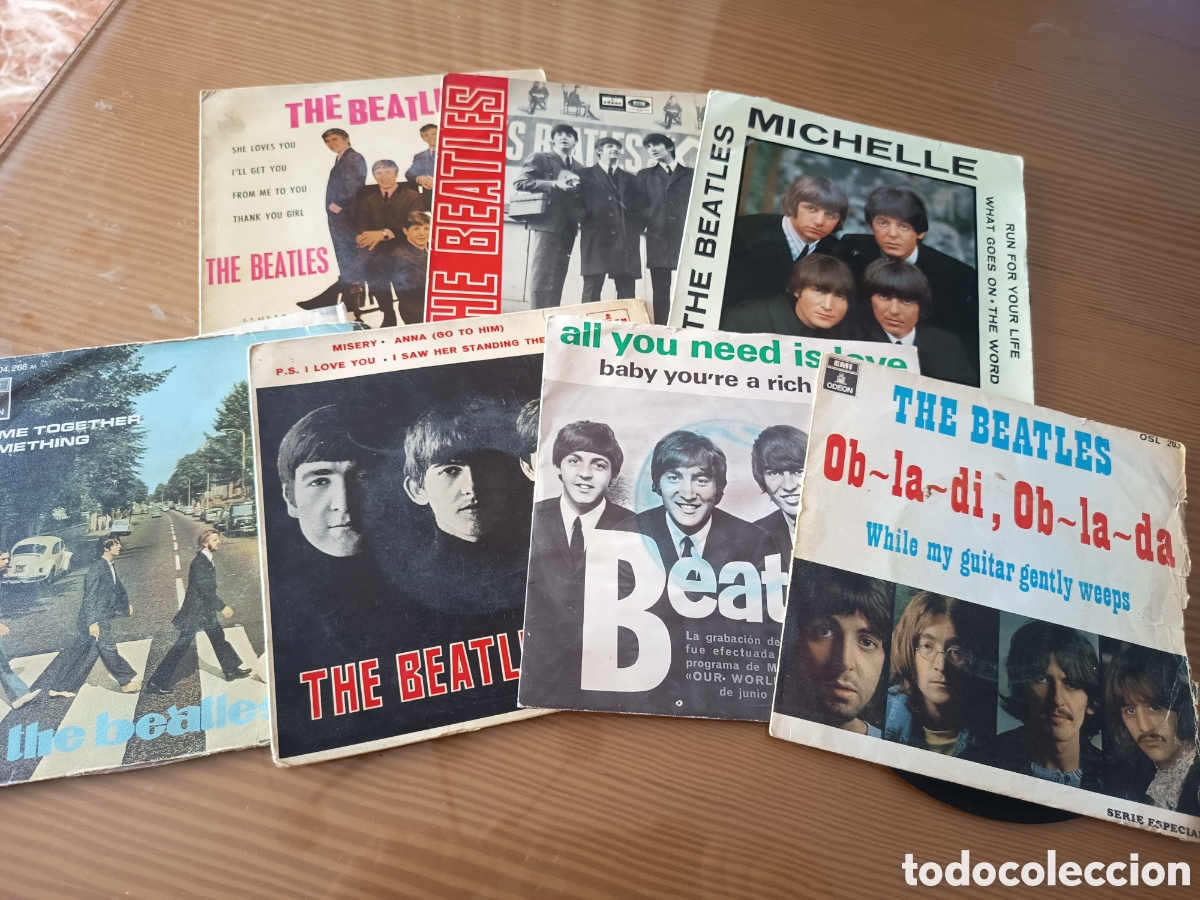 Discos de vinilo: Lote de 7 singles de los Beatles , diferentes estados
