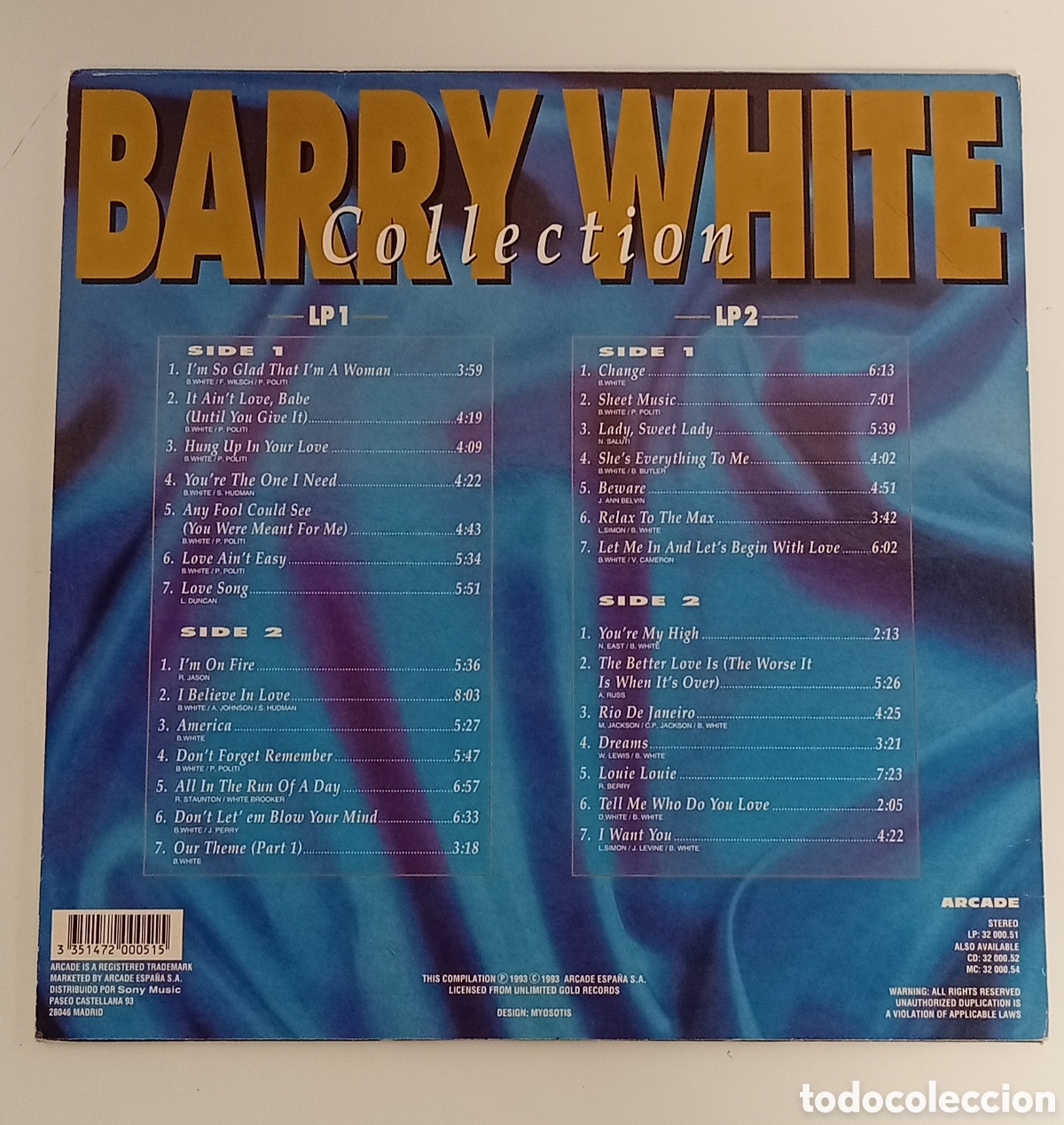 Discos de vinilo: .BARRY WHITE COLECTION DOBLE LP SPAIN 1993 - Foto 3