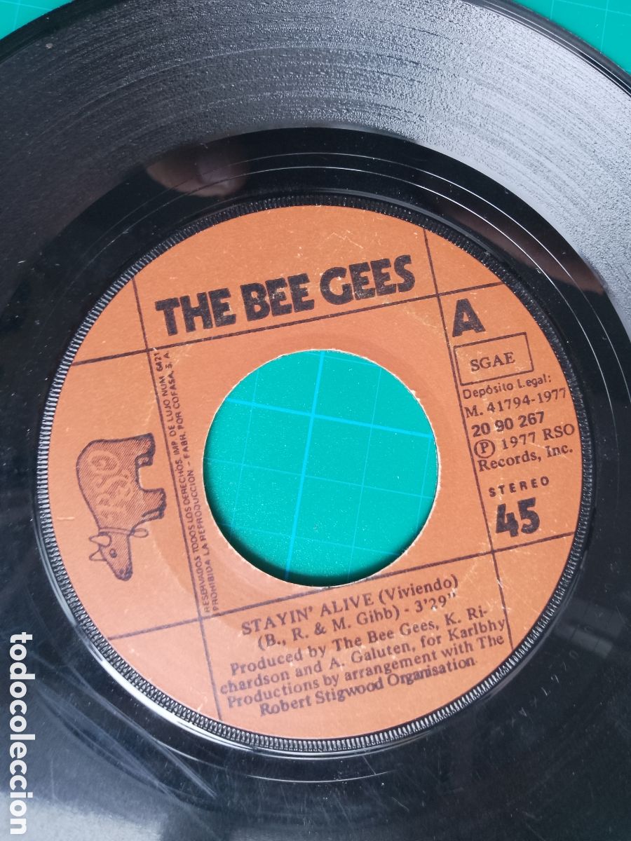 Discos de vinilo: BEE GEES - STAYIN ALIVE (VIVIENDO) - SOLO SINGLE - SIN PORTADA