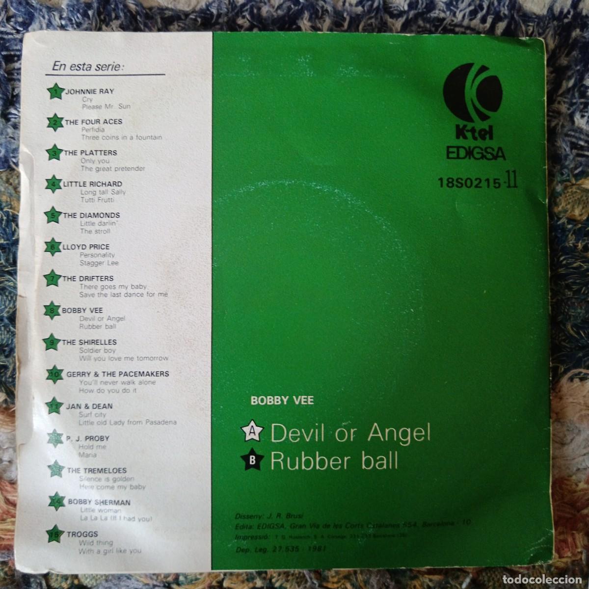 Discos de vinilo: Bobby Vee. Devil or Angel / Rubber Ball - Foto 2