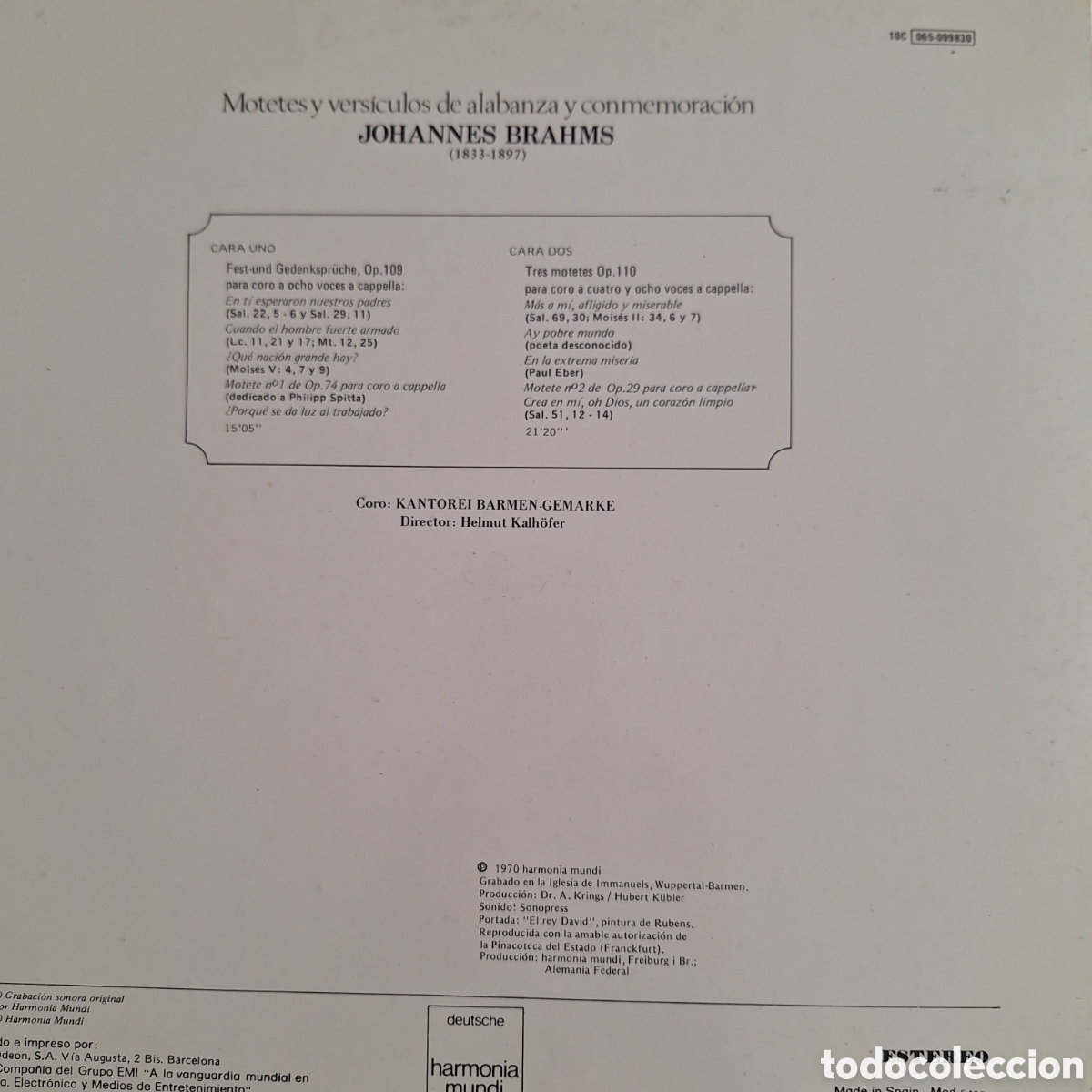 Discos de vinilo: Motetten. J. Brahms. - Foto 4