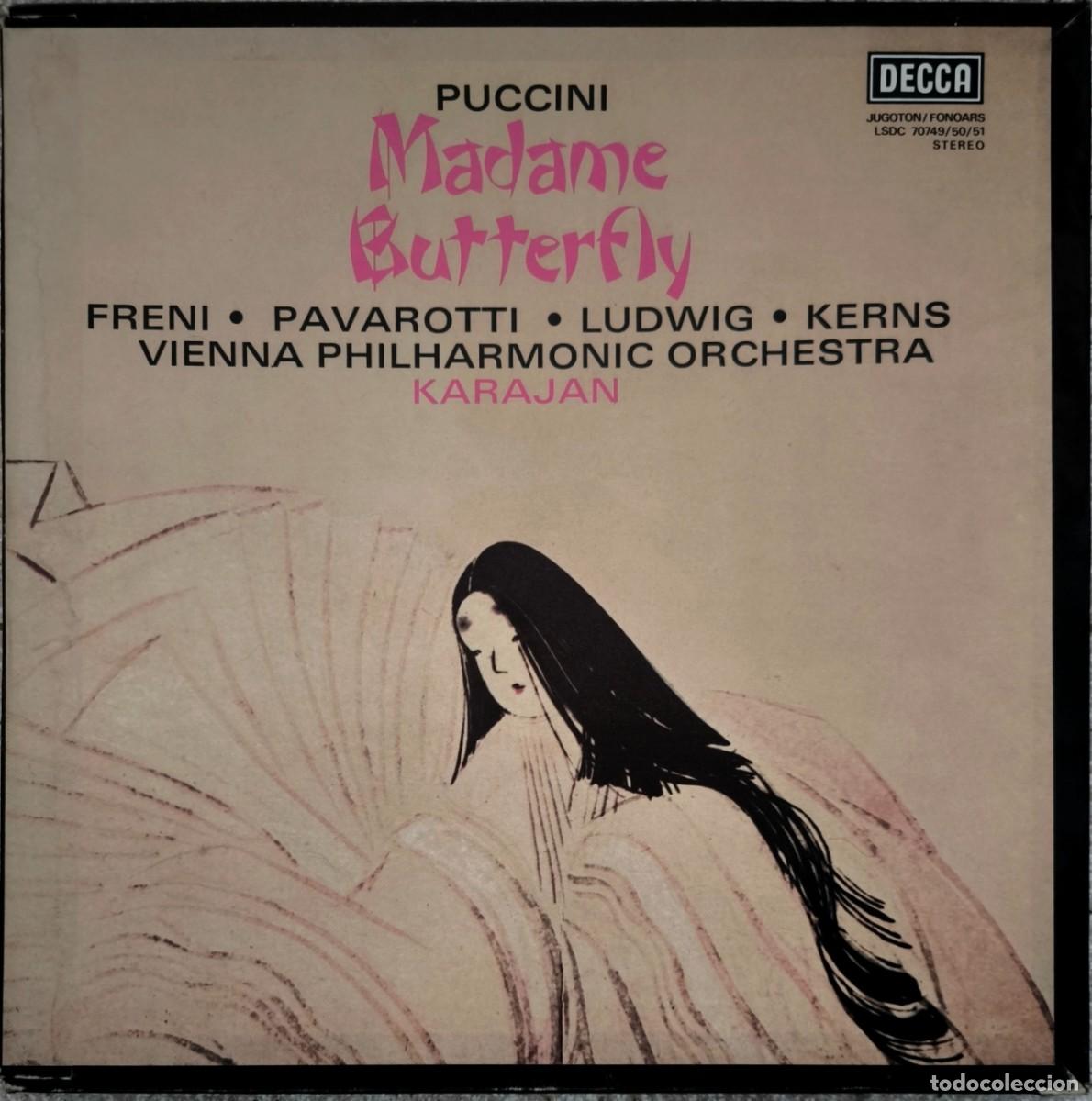 Discos de vinilo: Puccini: Madame Butterfly - Freni, Pavarotti, Ludwig, Kerns, Vienna Philharmonic, Karajan (3xLP BOX)