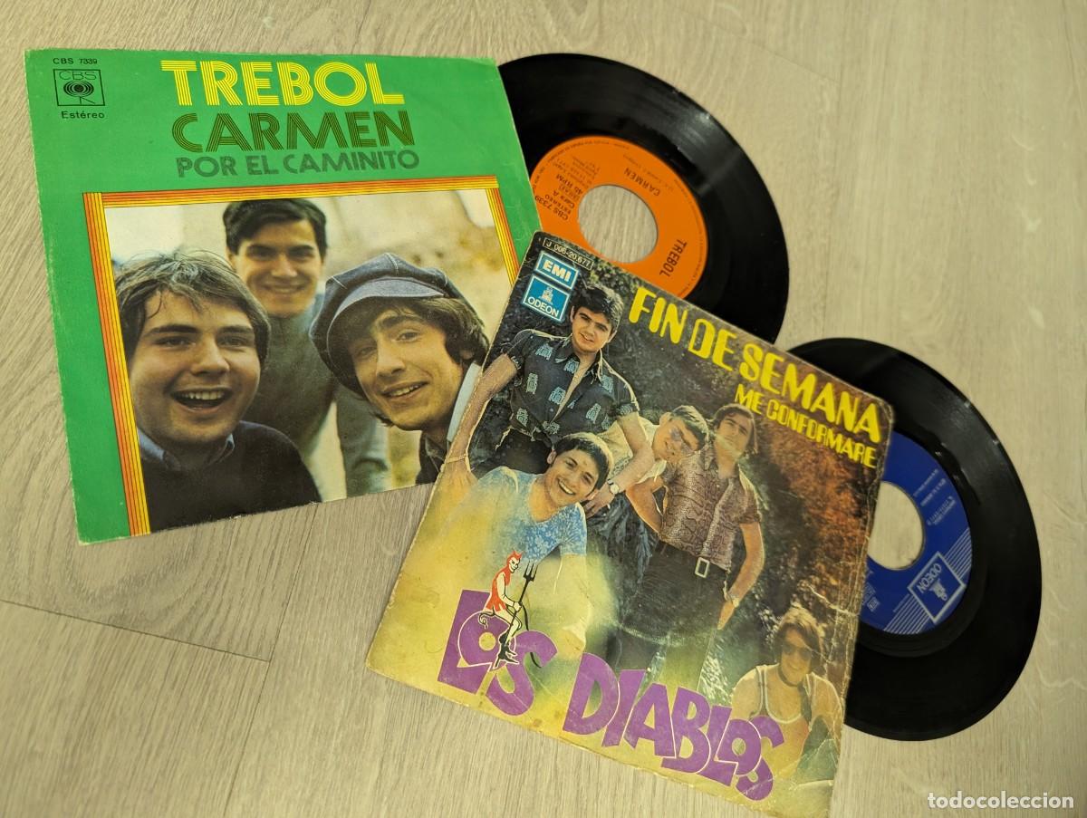 Discos de vinilo: LOTE DE 2 SINGLES DE GRUPOS ESPA&Ntilde;OLES LOS 70 LOS DIABLOS - FIN DE SEMANA + TREBOL - CARMEN DE1971