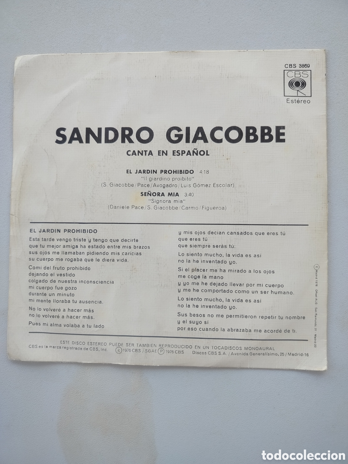 Discos de vinilo: Sandro Giacobbe Single - Foto 2