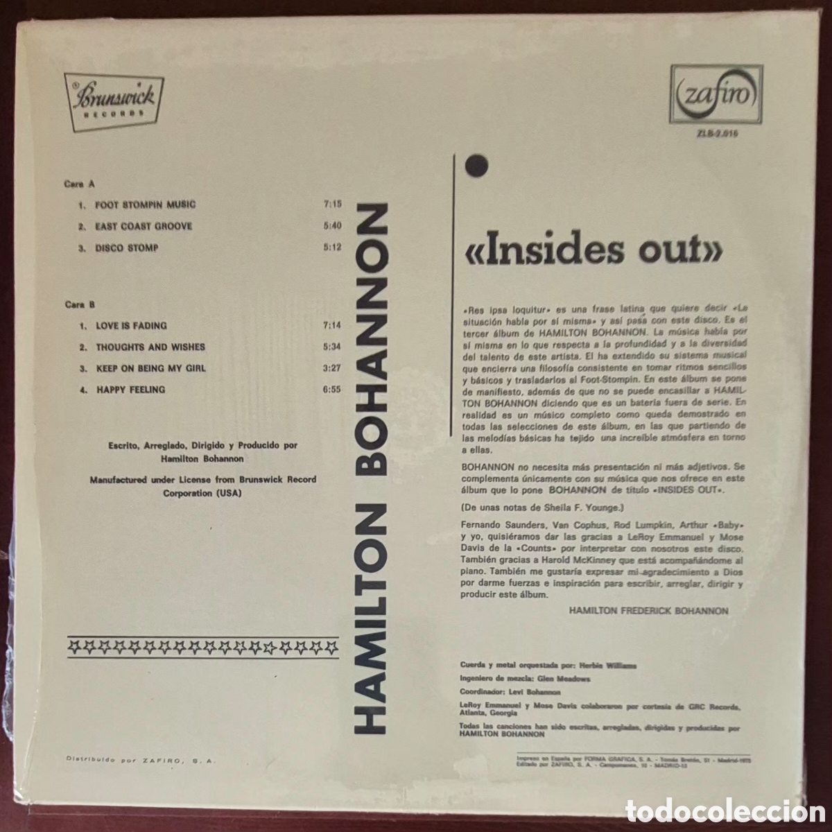Discos de vinilo: LP - BOHANON - INSIDES OUT - 1975 ESPA&Ntilde;A - Foto 2