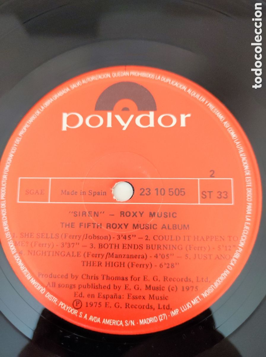 Discos de vinilo: ROXY MUSIC - SIREN (1978) - Foto 4