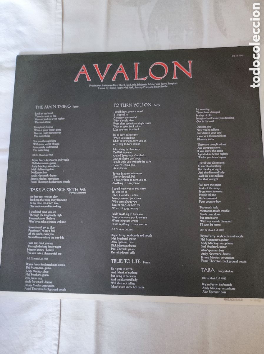 Discos de vinilo: ROXY MUSIC - AVALON (1982) - Foto 3