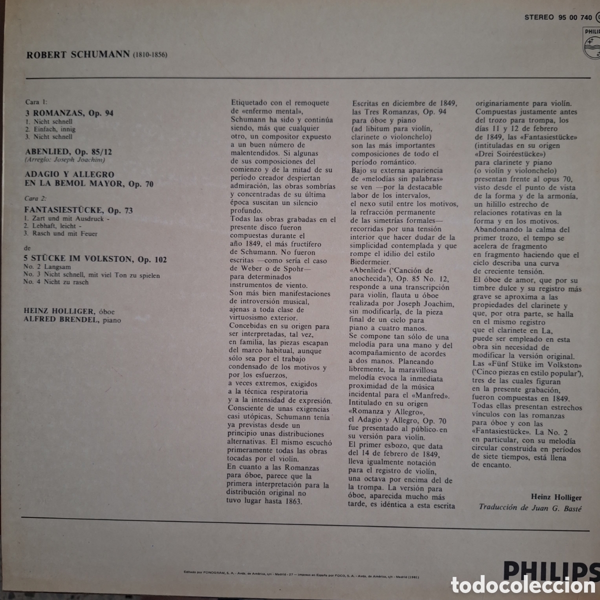 Discos de vinilo: Heinz Holligen. Schumann - Foto 2