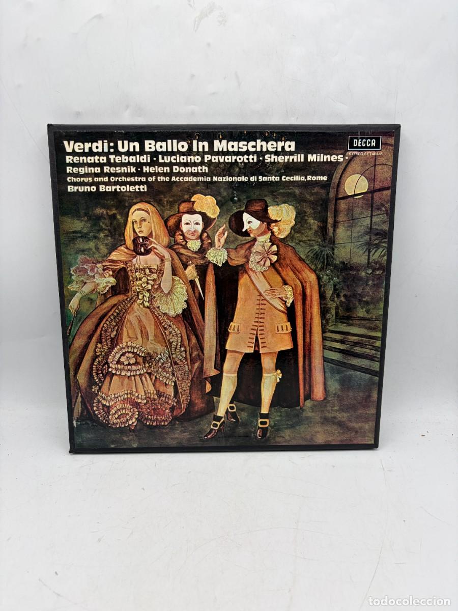 Discos de vinilo: LP BOX 3 DISCOS - VERDI - UN BALLO IN MASCHERA - PAVAROTTI - TEBALDI - BARTOLETTI - DECCA