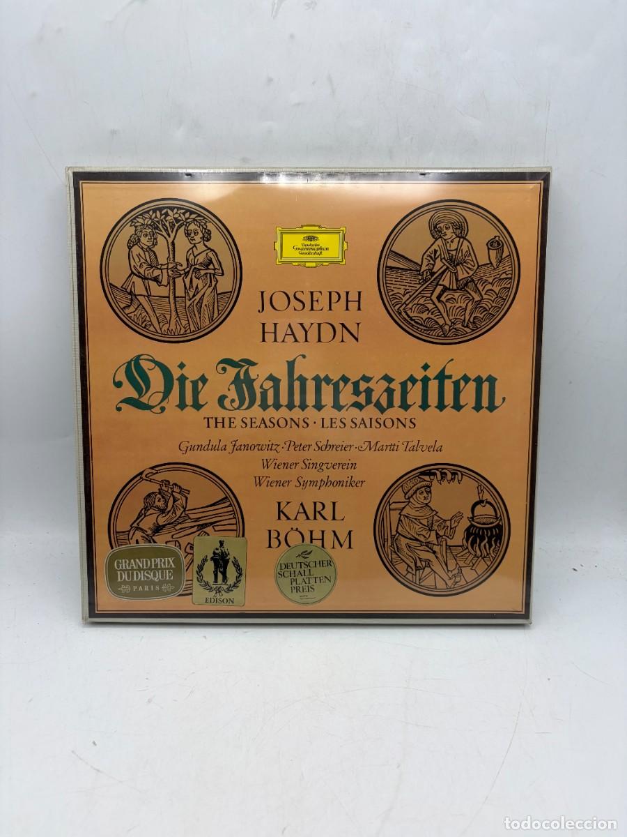 Discos de vinilo: LP BOX 3 DISCOS - HAYDN - LAS ESTACIONES - KARL BOHM - JANOWITZ - SCHREIER - DG - PRECINTADO