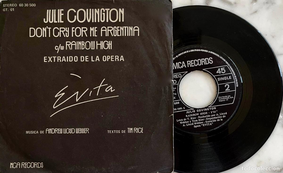 Discos de vinilo: JULIE COVINGTON. DON&acute;T CRY FOR ME ARGENTINA. SINGLE ORIGINAL ESPA&Ntilde;A 1976