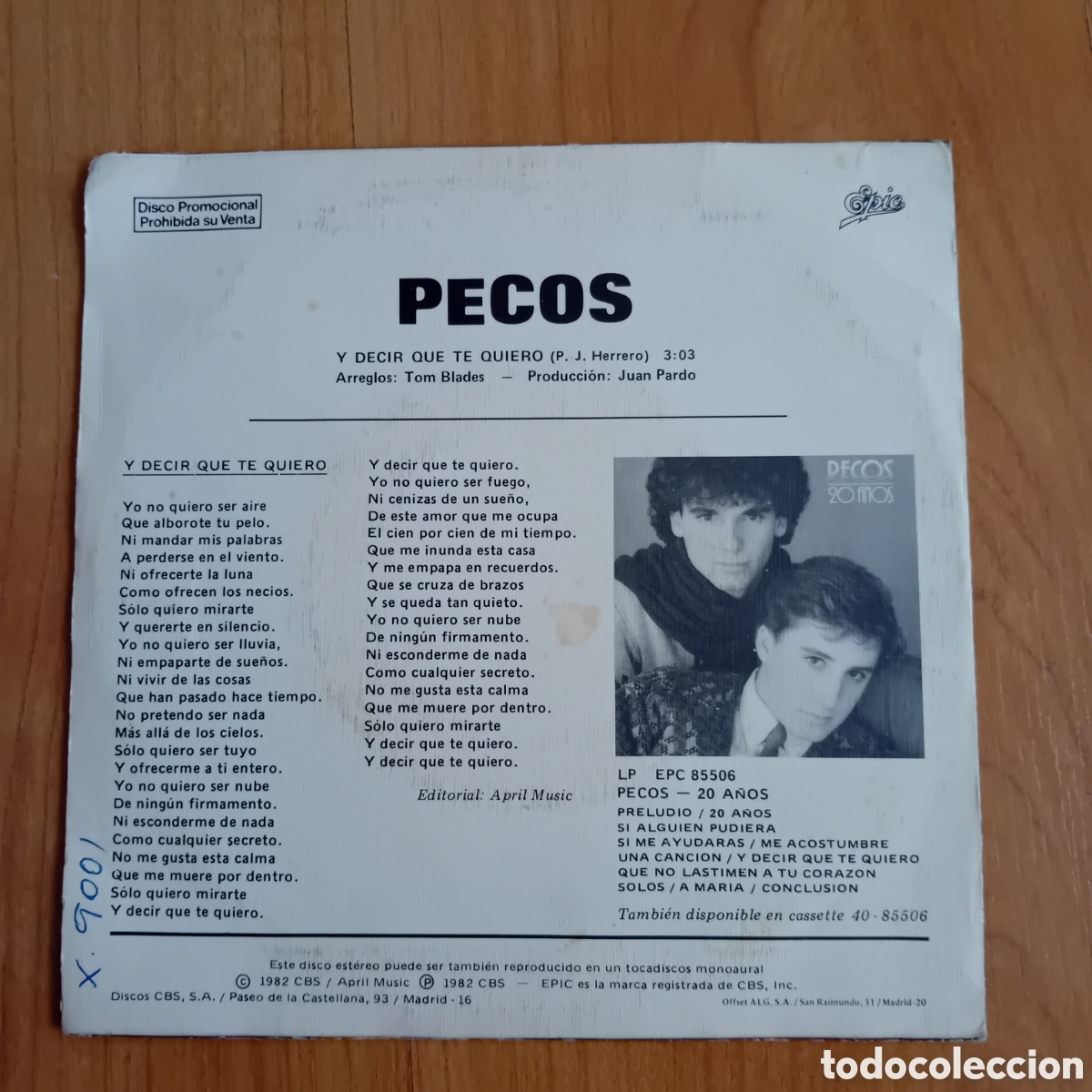 Discos de vinilo: LOS PECOS. Y DECIR QUE TE QUIERO - Foto 2