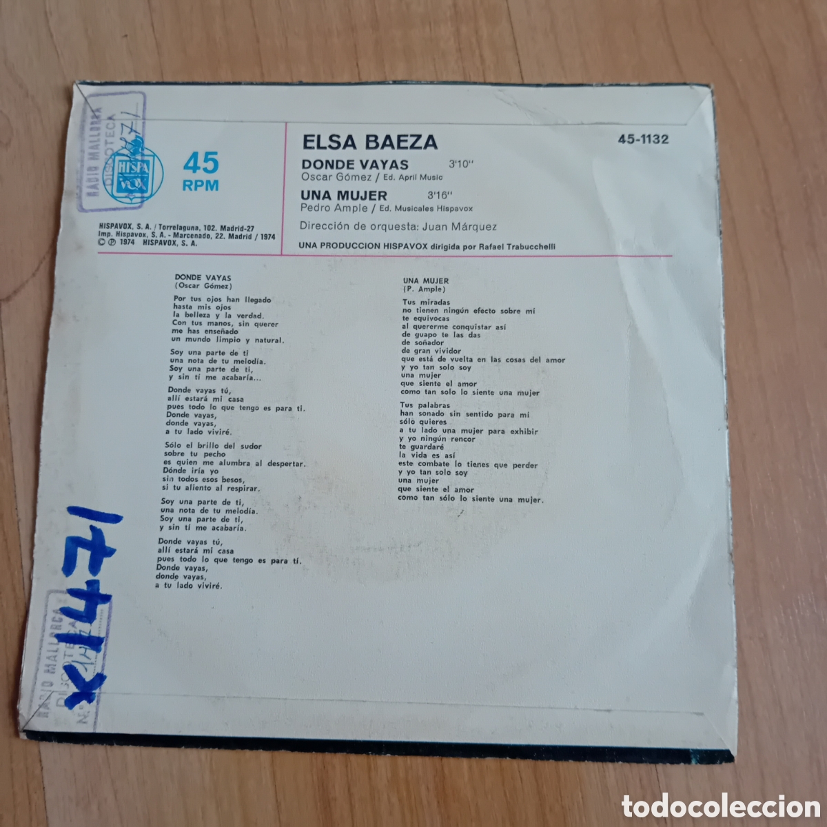 Discos de vinilo: ELSA BAEZA. DONDE VAYAS. UNA MUJER - Foto 2