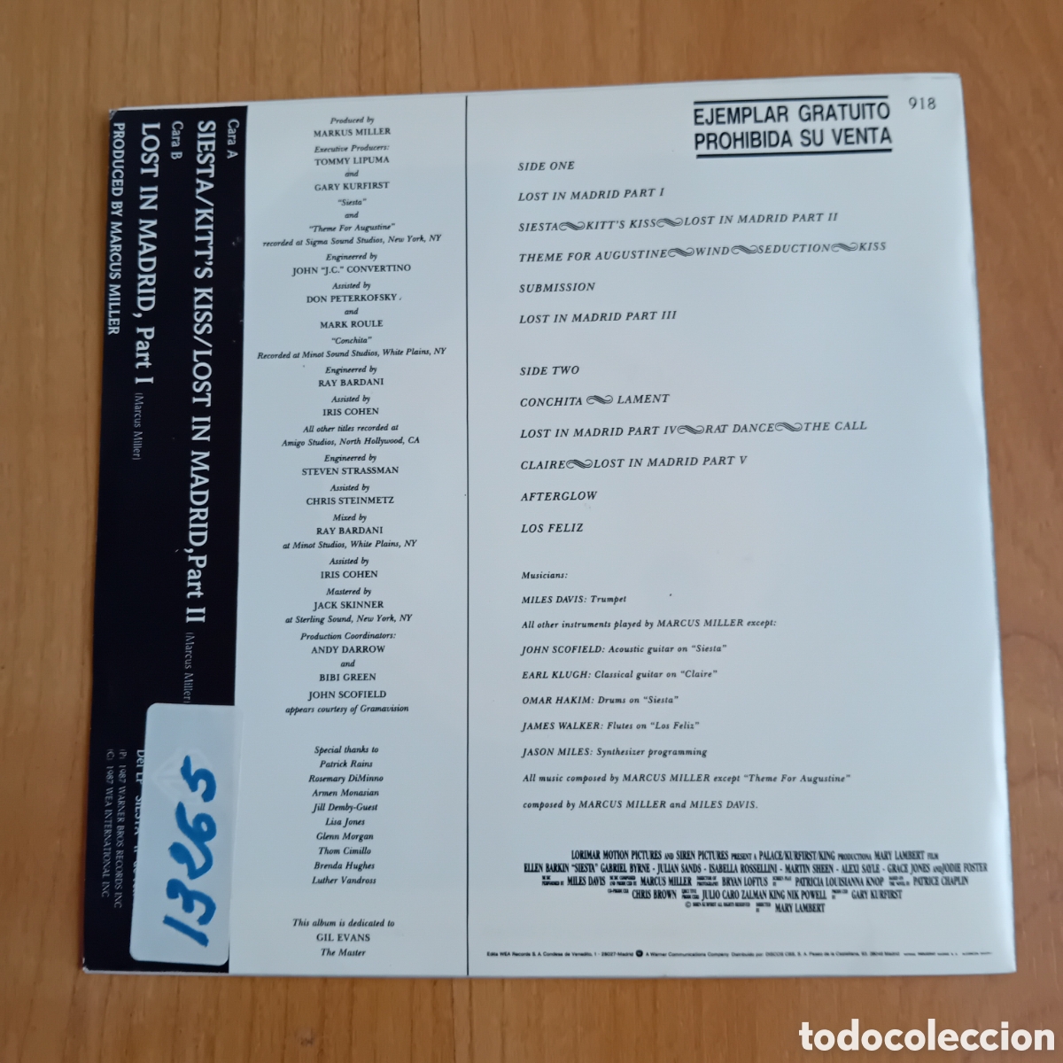 Discos de vinilo: MILES DAVIS. MARCUS MILLER. SIESTA - Foto 2