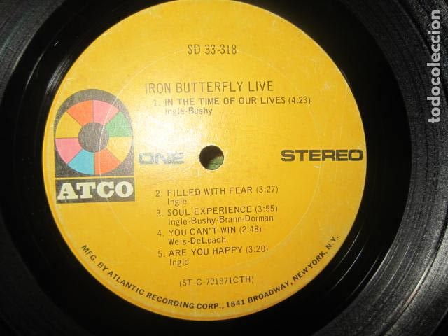 Discos de vinilo: IRON BUTTERFLY - LIVE LP - ORIGINAL U.S.A. - ATCO RECORDS 1970 STEREO - SD 33-318 - SIN FUNDA -