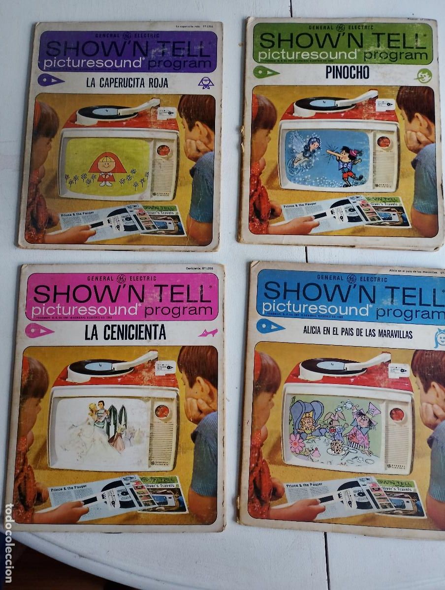 Discos de vinilo: Colecci&oacute;n de 4 cuentos de Show'n Tell Picturesound, con disco de vinilo y filmina. General Electric