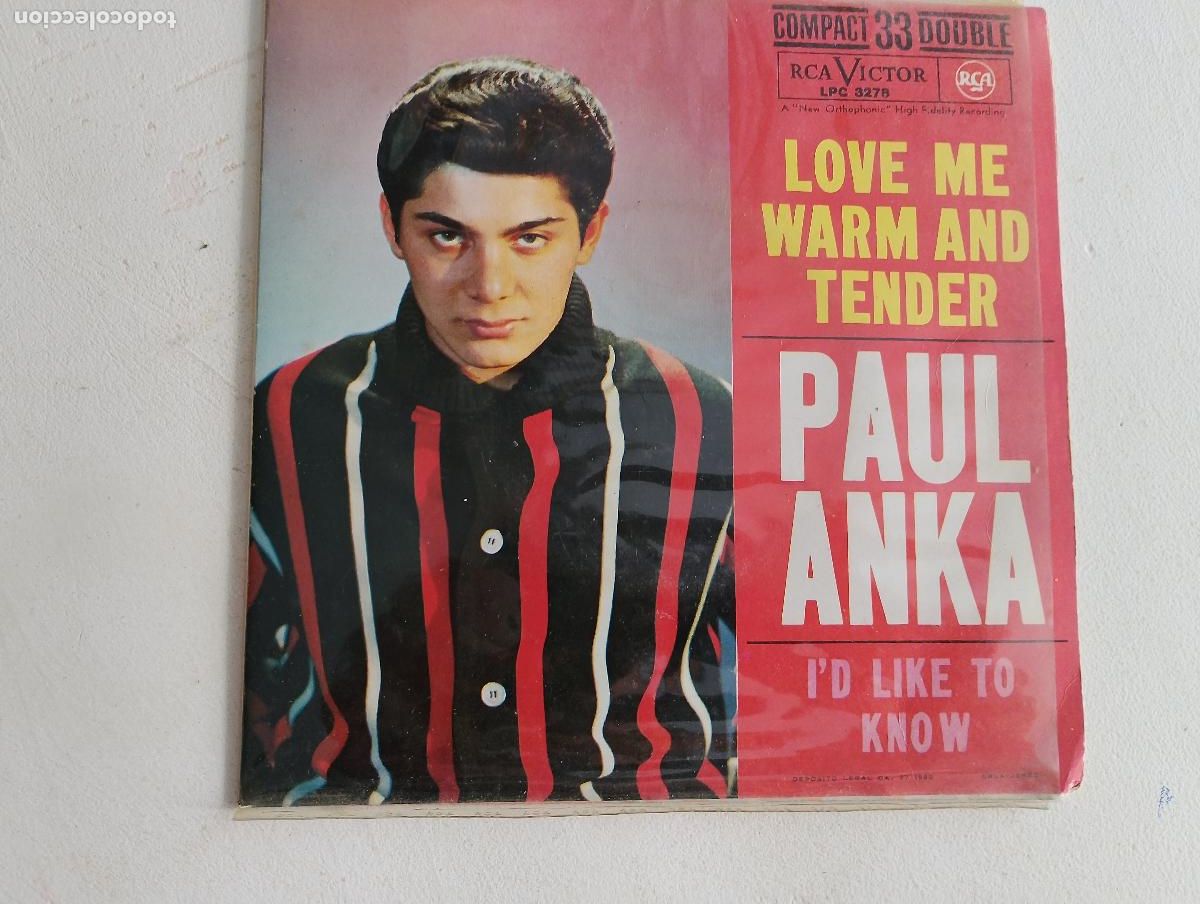 Discos de vinilo: Paul Anka &ndash; Qui&eacute;reme Muy Fuerte = Love Me Warm And Tender, 1962