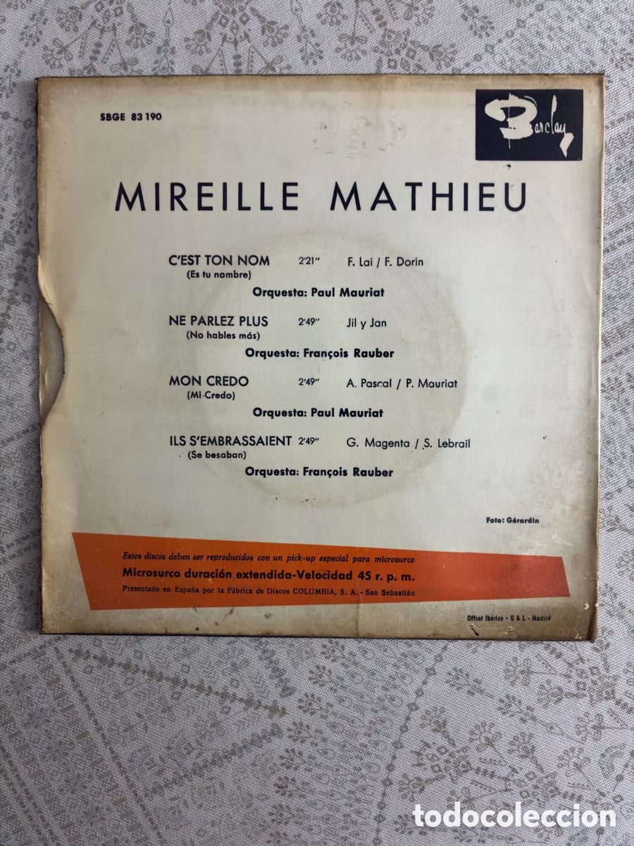 Discos de vinilo: MIREILLE MATHIEU - CEST TON NOM / MON CREDO - EP 7&rdquo; BARCLAY 1966 - Foto 2