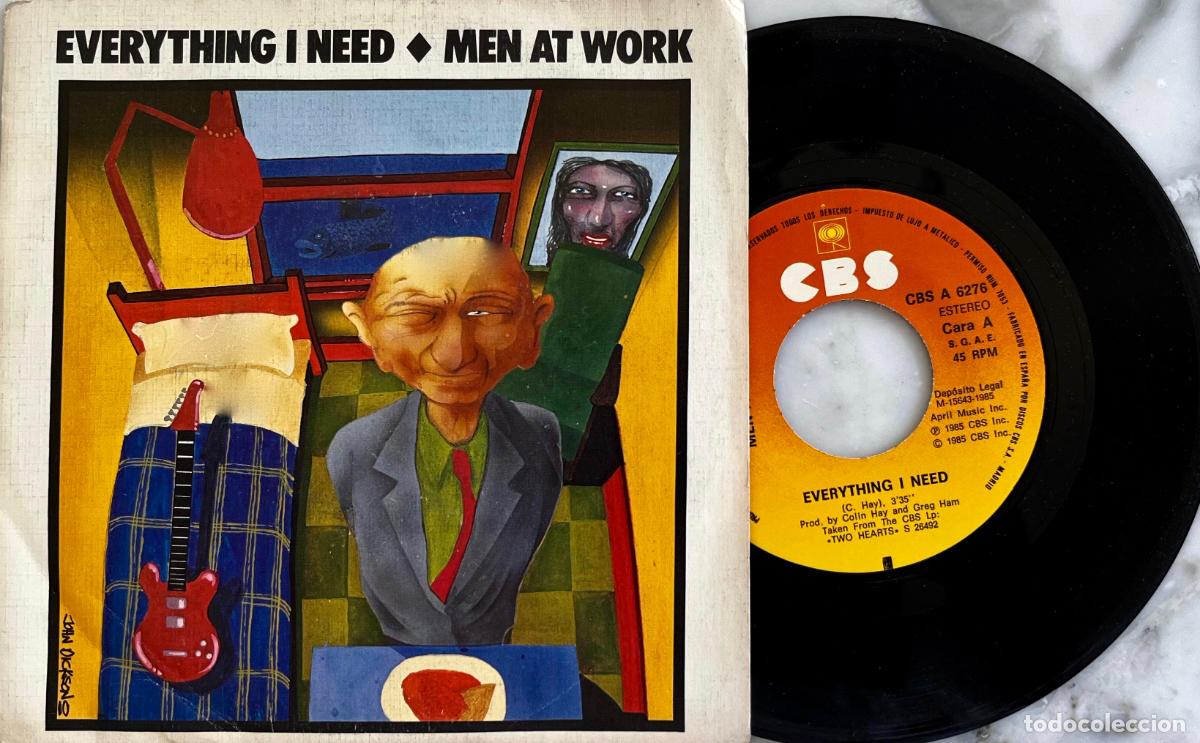 Discos de vinilo: MEN AT WORK. EVERYTHING I NEED. SINGLE ESPA&Ntilde;A CON TANPON PROMOCIONAL 1985