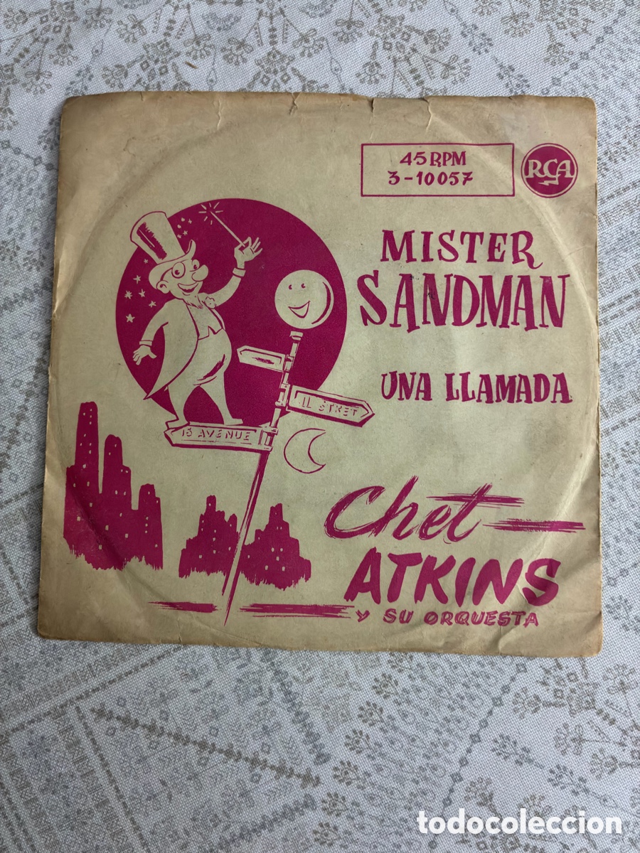 Discos de vinilo: Single 7&rdquo; Chet Atkins Y Su Orquest, Mister Sandman / Una Llamada (RCA 3-10057, Edici&oacute;n Espa&ntilde;ola 50s)