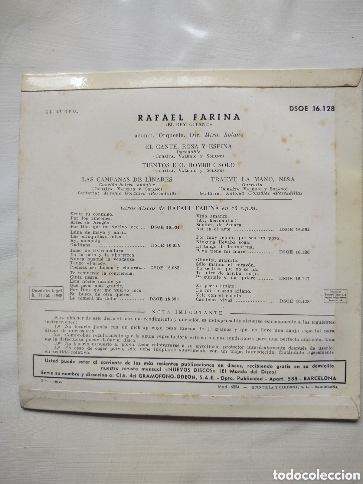 Discos de vinilo: Rafael Farina EP 1958 - Foto 2