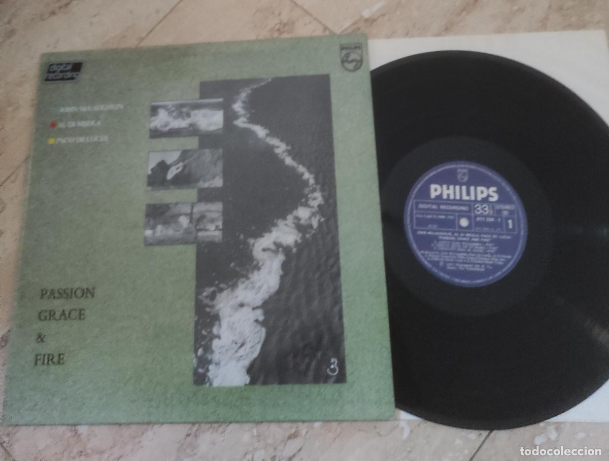 Discos de vinilo: JOHN MCLAUGHLIN AL DI MEOLA PACO DE LUCIA LP PHILIPS 1988 PASSION GRACE & FIRE-EXCELENTE ESTADO