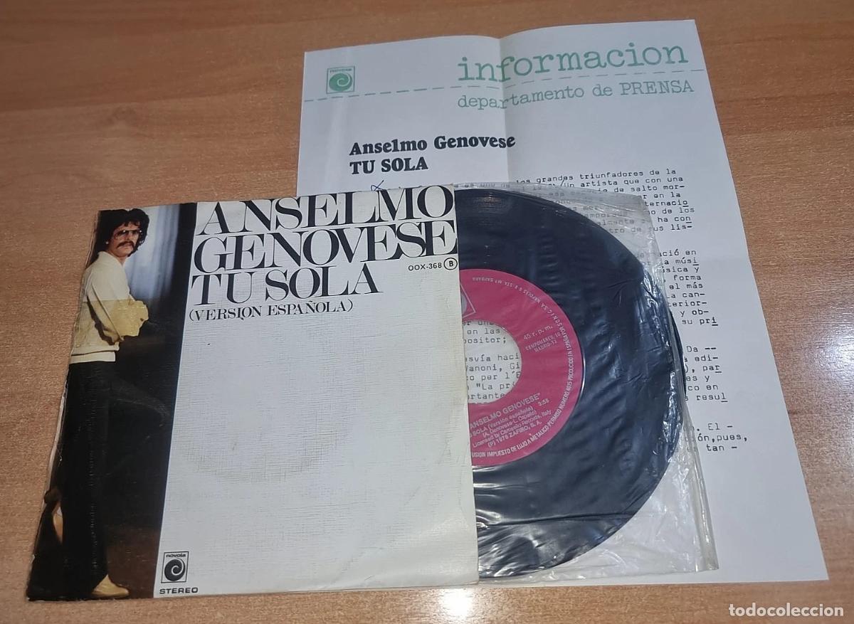 Discos de vinilo: ANSELMO GENOVESE Tu sola CANTADO EN ESPA&Ntilde;OL 7&rdquo; SINGLE VINILO PROMO CON HOJA DE PRENSA
