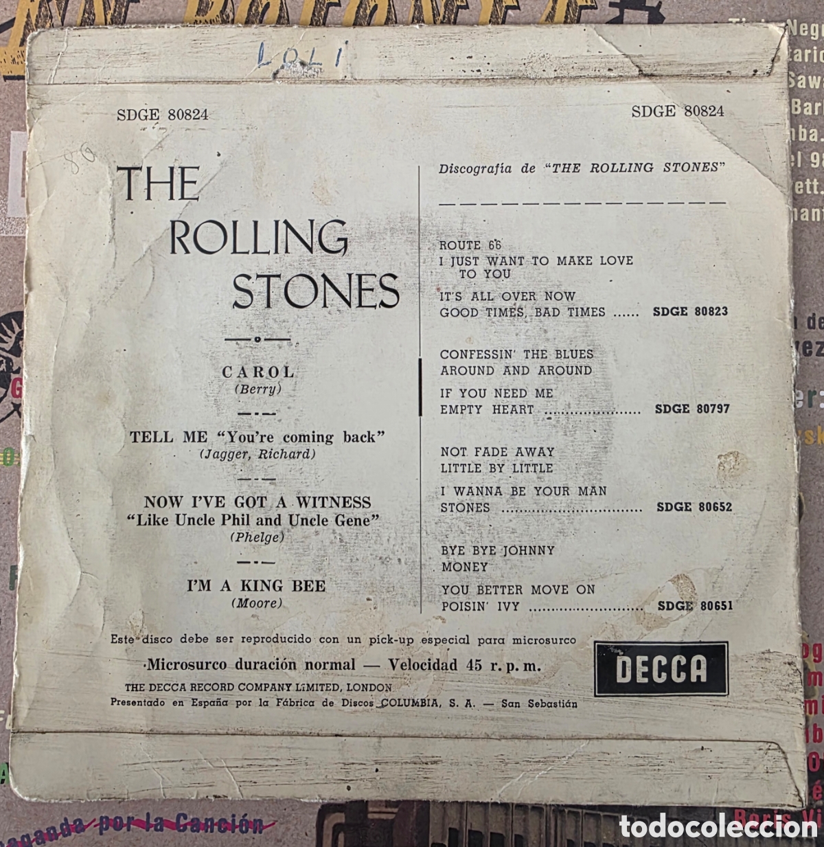 Discos de vinilo: ​THE ROLLING STONES - Carol (EP 7&rdquo; Espa&ntilde;a 1964) Decca SDGE 80824 - Con Tri-Center