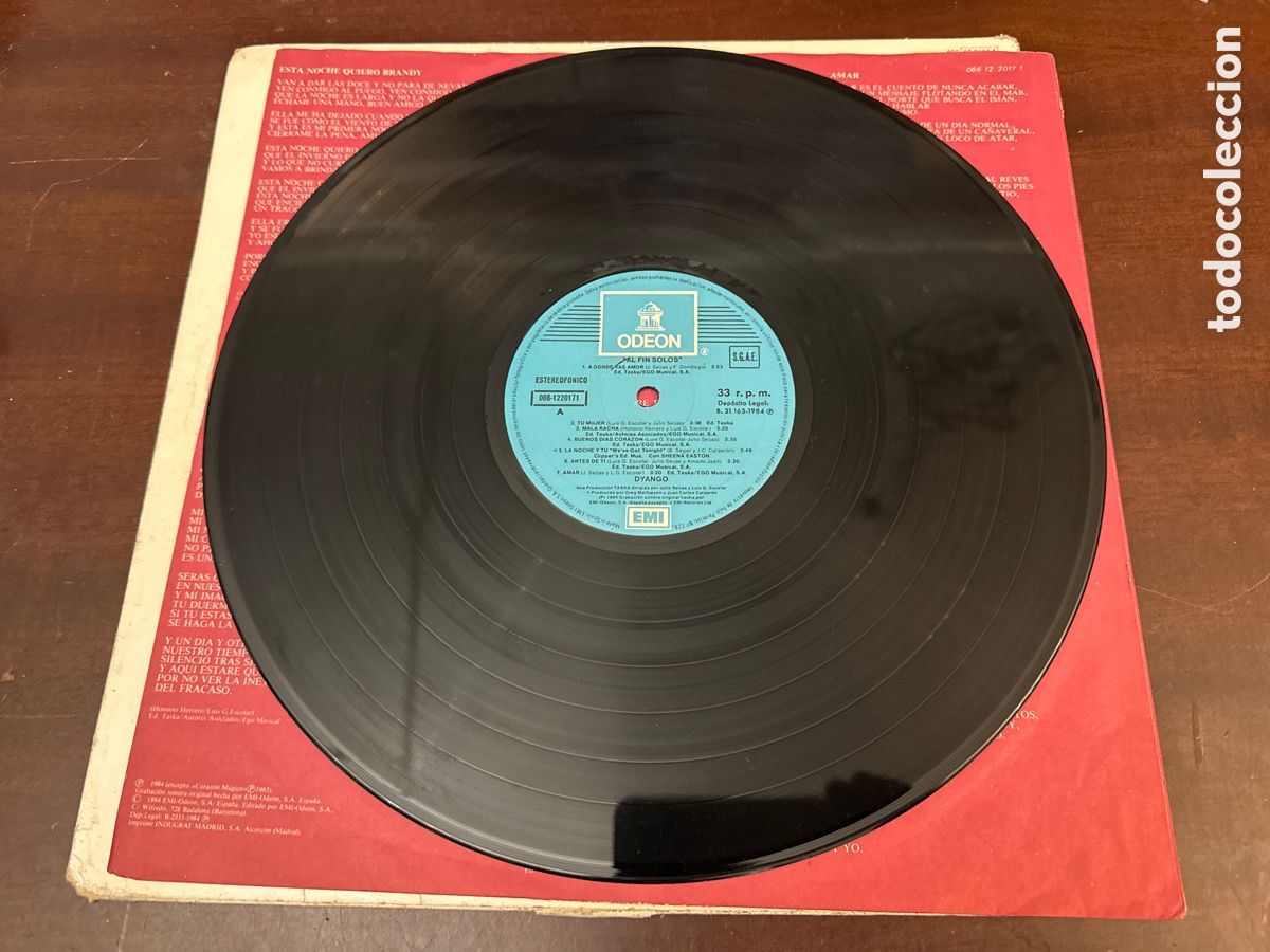 Discos de vinilo: DYANGO - AL FIN SOLOS - LP - ODEON 1984 SPAIN CON LETRAS - Foto 4