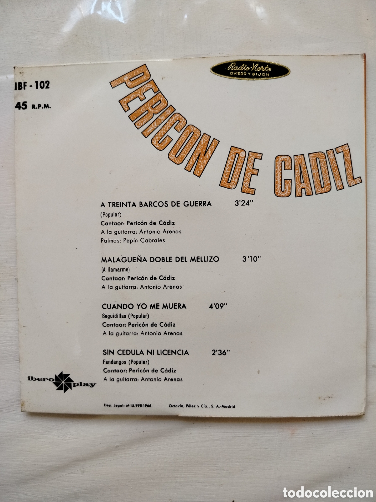 Discos de vinilo: Pericon de Cadiz EP 1966 - Foto 2