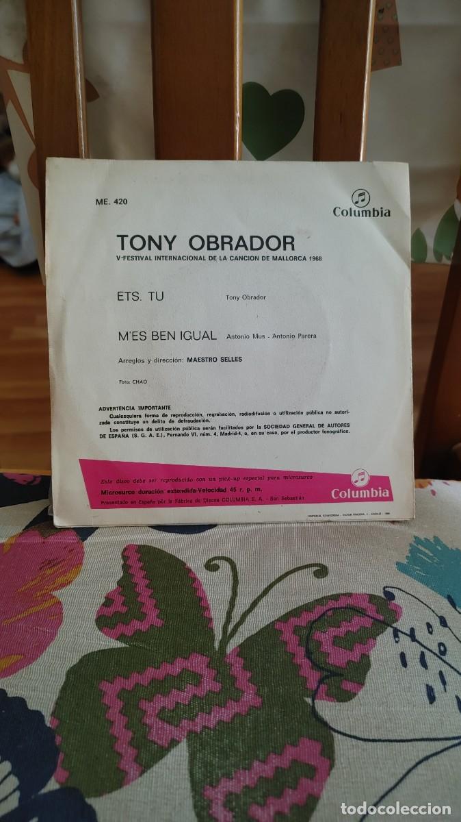 Discos de vinilo: TONY OBRADOR-SINGLE ETS TU - Foto 2