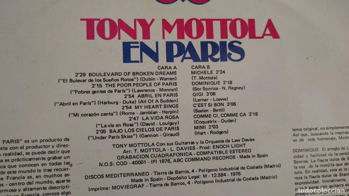 Discos de vinilo: TONY MOTTOLA EN PARIS-LP GATEFOLD - Foto 4