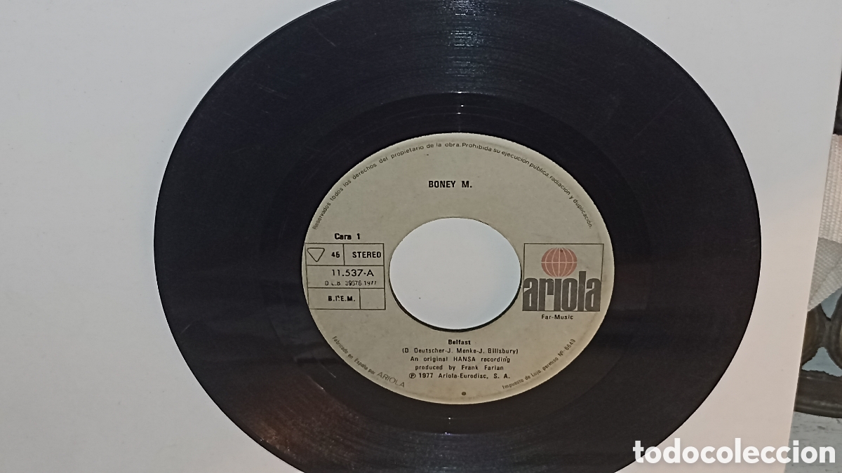 Discos de vinilo: Boney M.Canci&oacute;n: &rdquo;Plantation Boy&rdquo; (Cara 2)(Cara 1): Belfast,