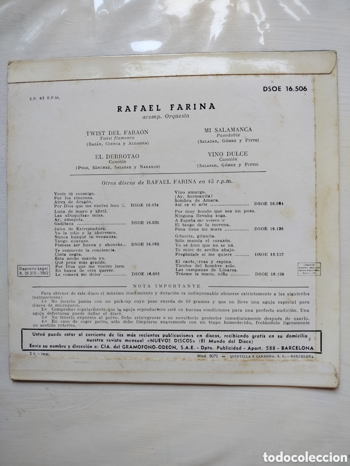 Discos de vinilo: Rafael Farina EP 1962 - Foto 2