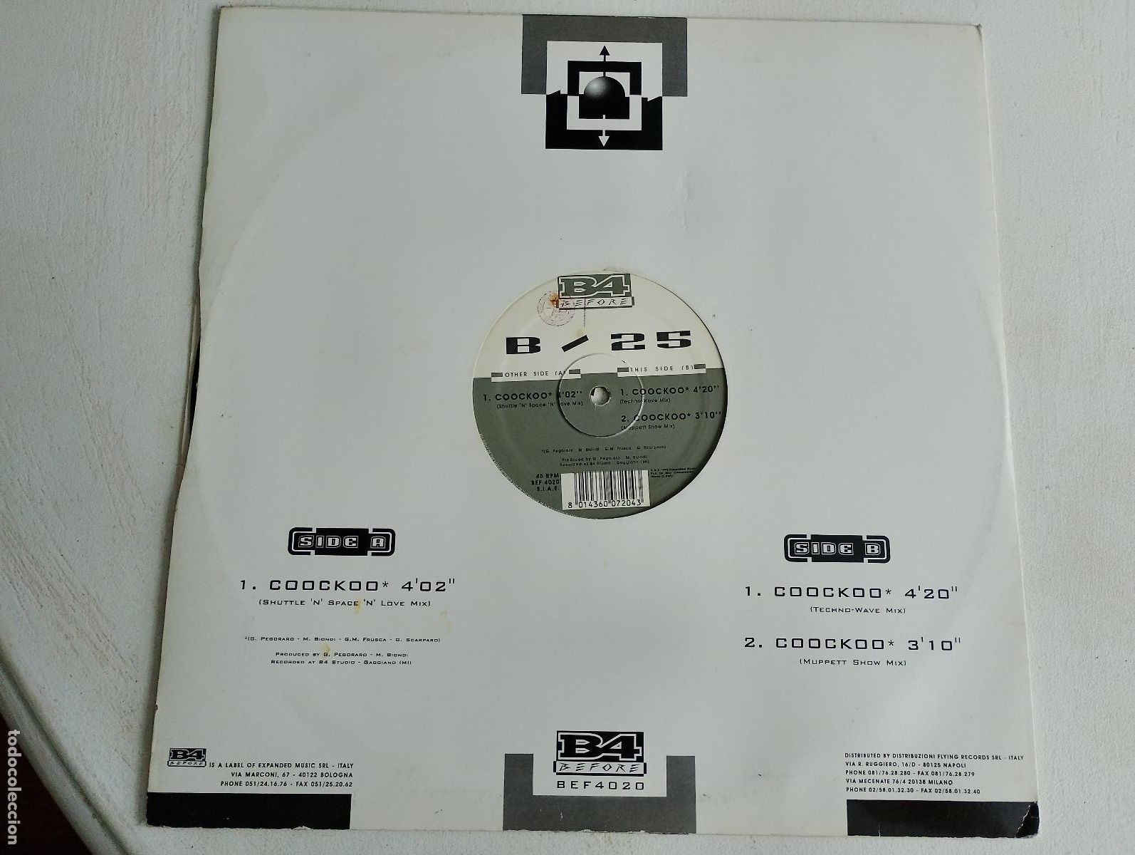 Discos de vinilo: B-25 &ndash; Coockoo, Italy, 1993 Electronic,Techno - Foto 3