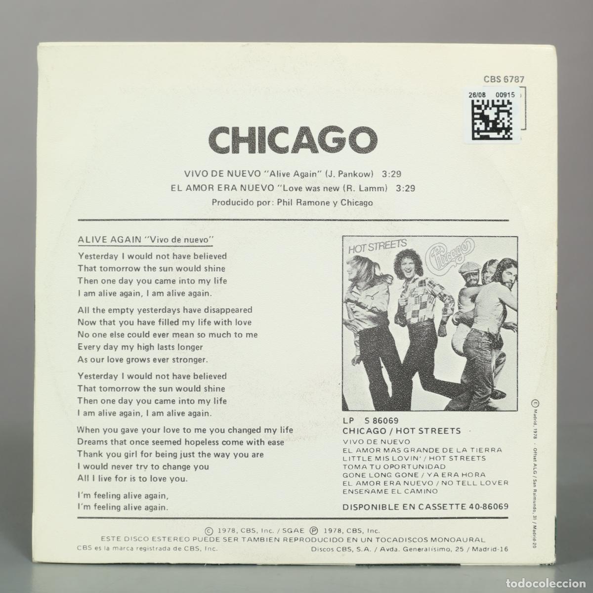 Discos de vinilo: SINGLE. Vivo de Nuevo - Chicago - Foto 2