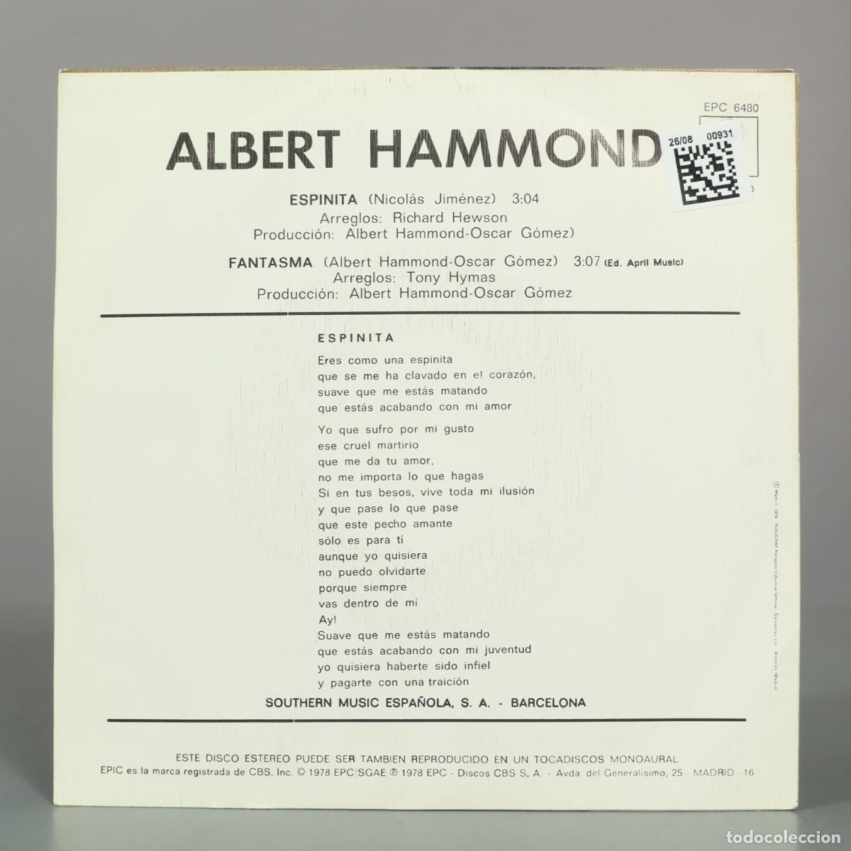 Discos de vinilo: SINGLE. ESPINITA - Albert Hammond - Foto 2