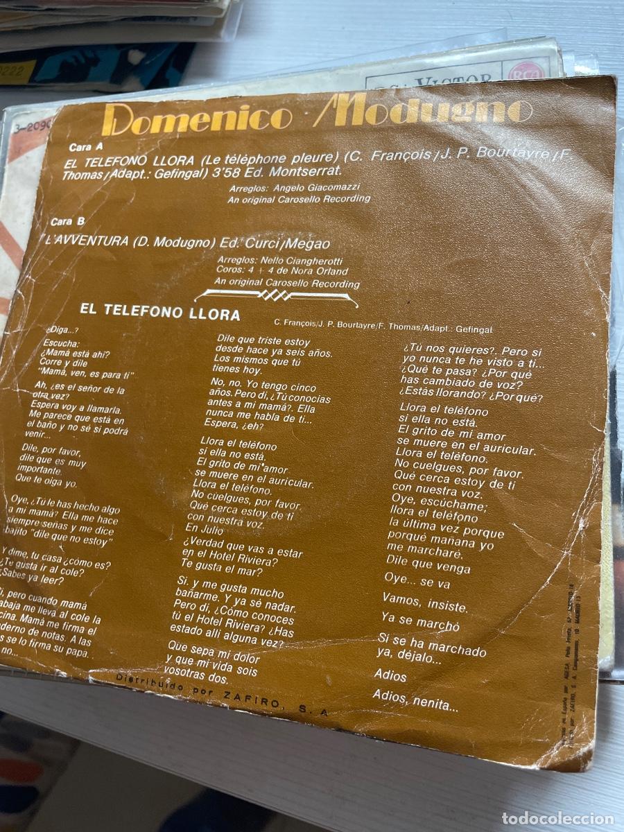 Discos de vinilo: Domenico modugno el tel&eacute;fono llora single - Foto 2