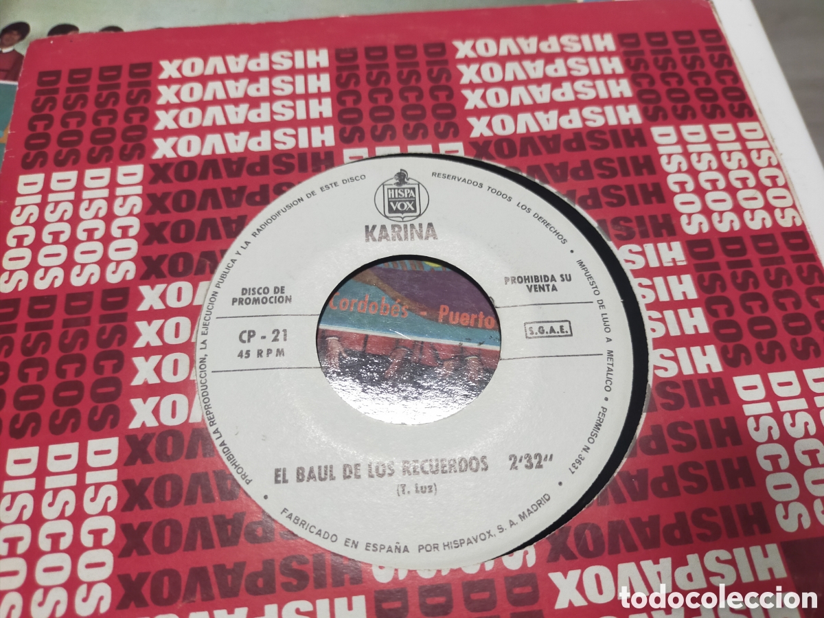 Discos de vinilo: Karina single promocional el ba&uacute;l de los recuerdos / regresar&aacute;s 1969