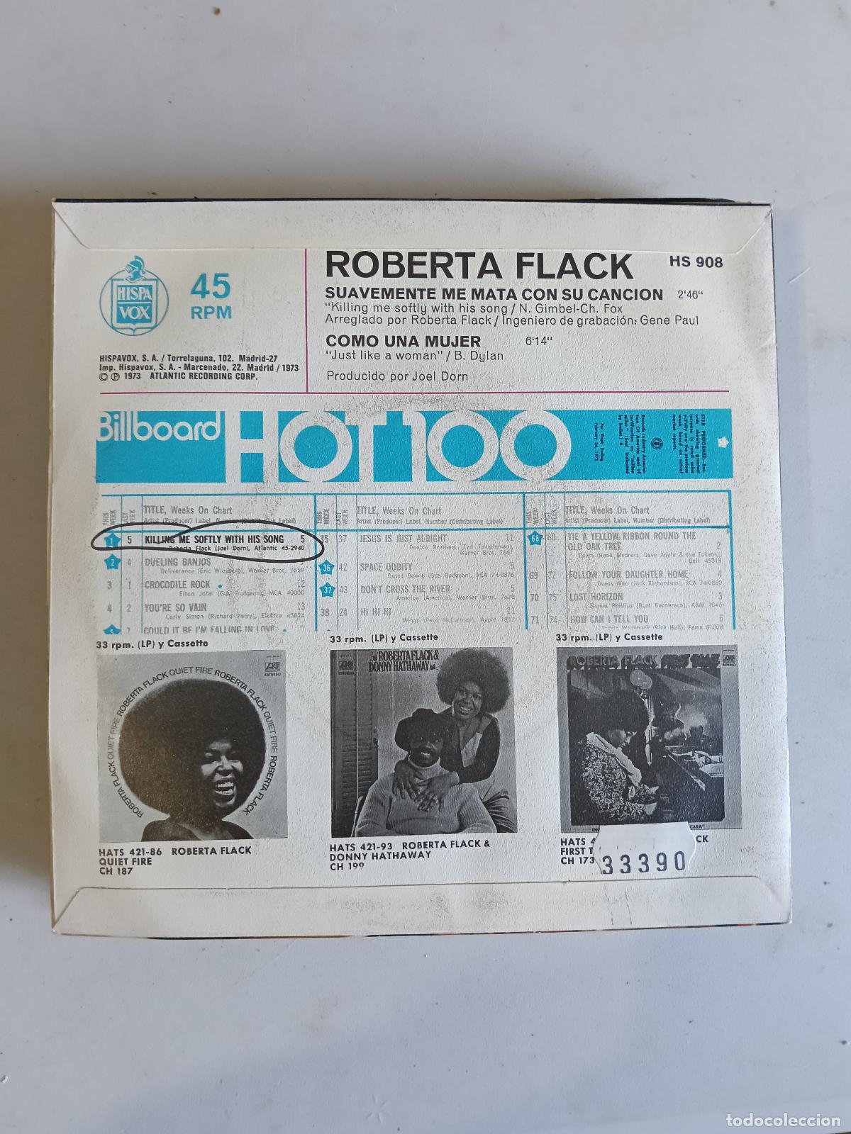 Discos de vinilo: ROBERTA FLACK SUAVEMENTE ME MATA CON SU CANCION SINGLE - Foto 2