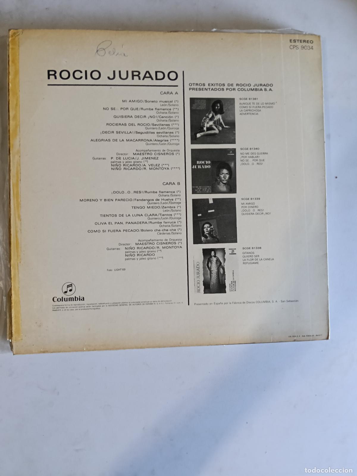 Discos de vinilo: ROCIO JURADO LP ROCIO JURADO - Foto 2