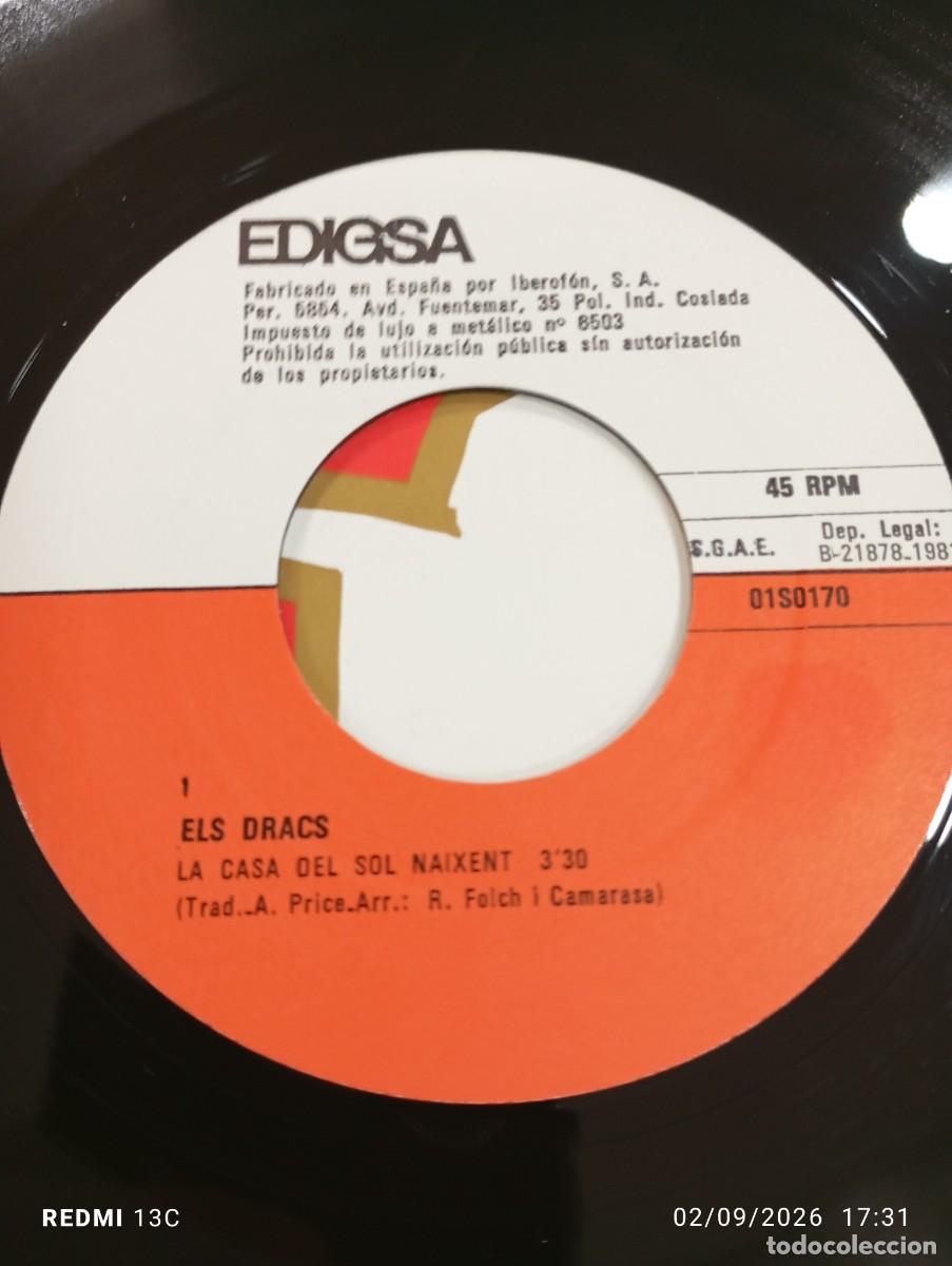 Discos de vinilo: Single - Els Dracs &lrm;&ndash; La Casa Del Sol Naixent - Colors - Foto 3
