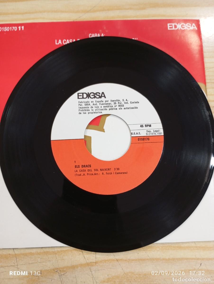 Discos de vinilo: Single - Els Dracs &lrm;&ndash; La Casa Del Sol Naixent - Colors - Foto 4