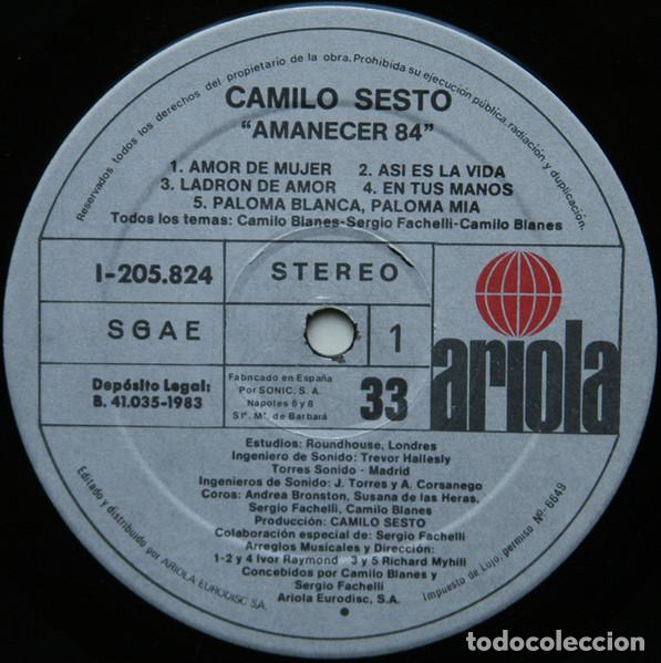 Discos de vinilo: Camilo Sesto, Amanecer/84 - LP - Foto 3