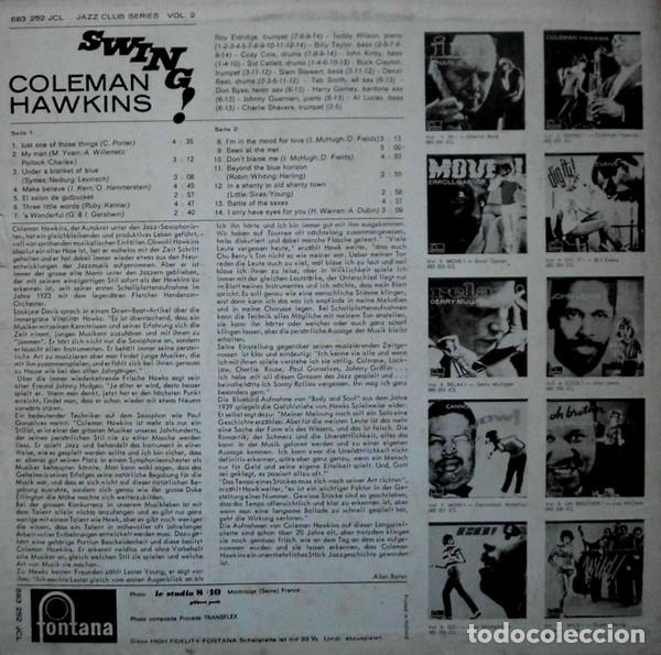 Discos de vinilo: Coleman Hawkins, Swing! - LP - Foto 2