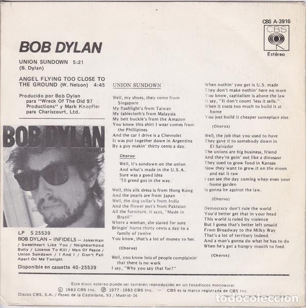 Discos de vinilo: Bob Dylan, Union Sundown - 7 inch - Foto 2